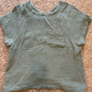 Madewell Asha Cotton Gauze Green Button Blouse. Size M